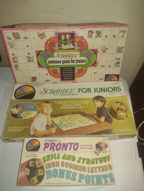 Vintage Lot Of 3 Scrabble Board Games 1973, 1982, & 1983 - Pink & Green